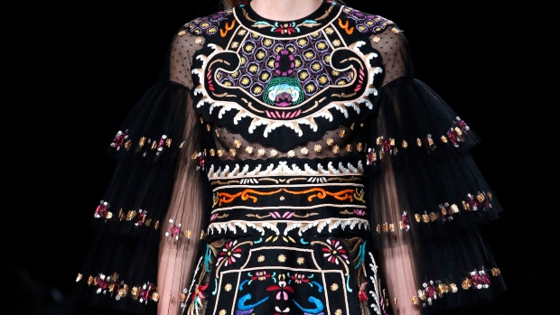 Valentino dress with Christi Belcourt art designs